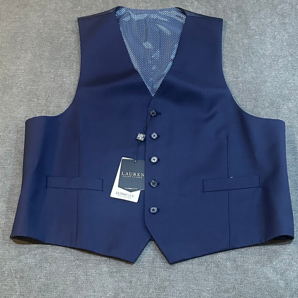 Lauren Ralph Lauren Ultraflex Mens Navy Blue Wool Blend Suit Vest Waistcoat XL